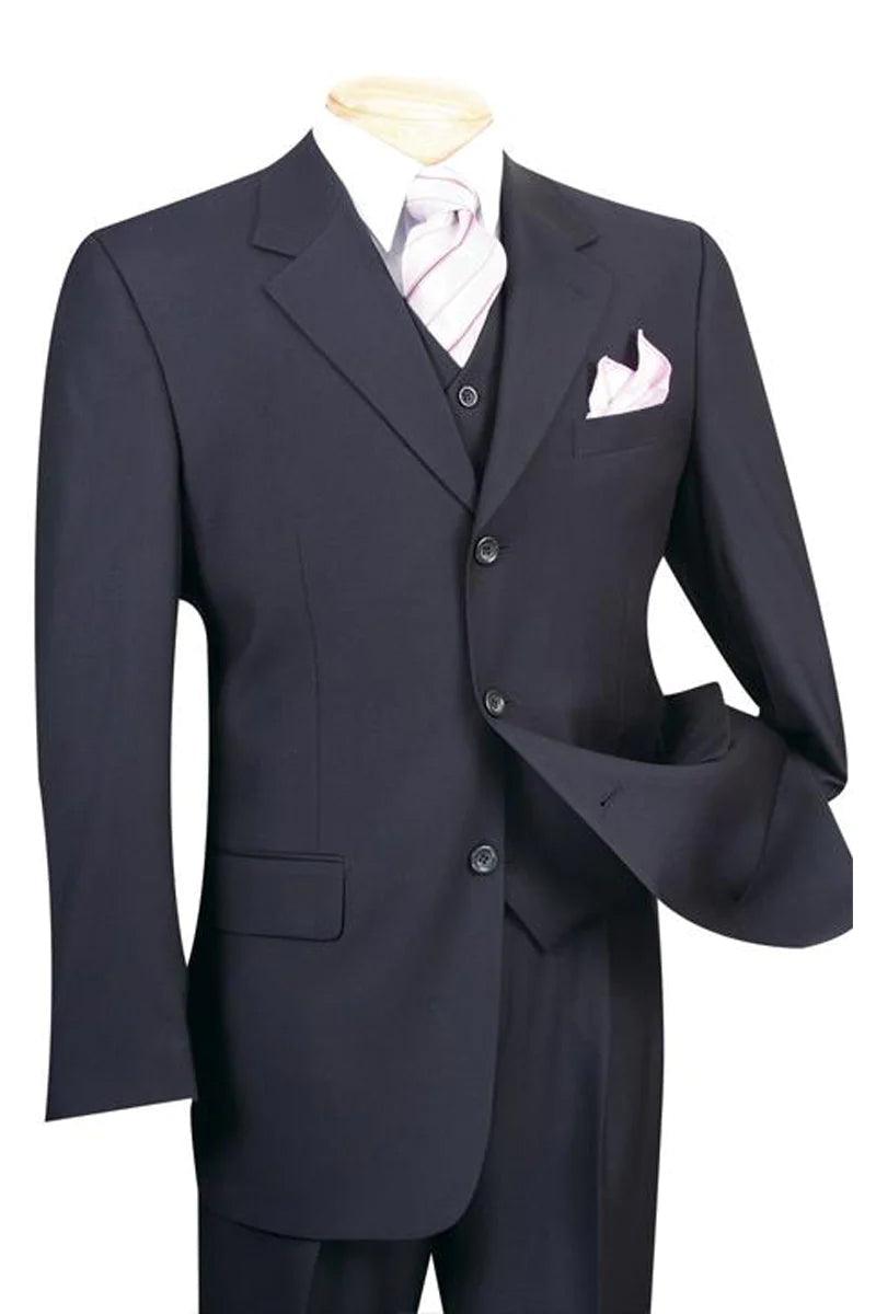 Fortino Landi Men's Navy Classic Fit Vested Basic Suit - Elegant Mensattire