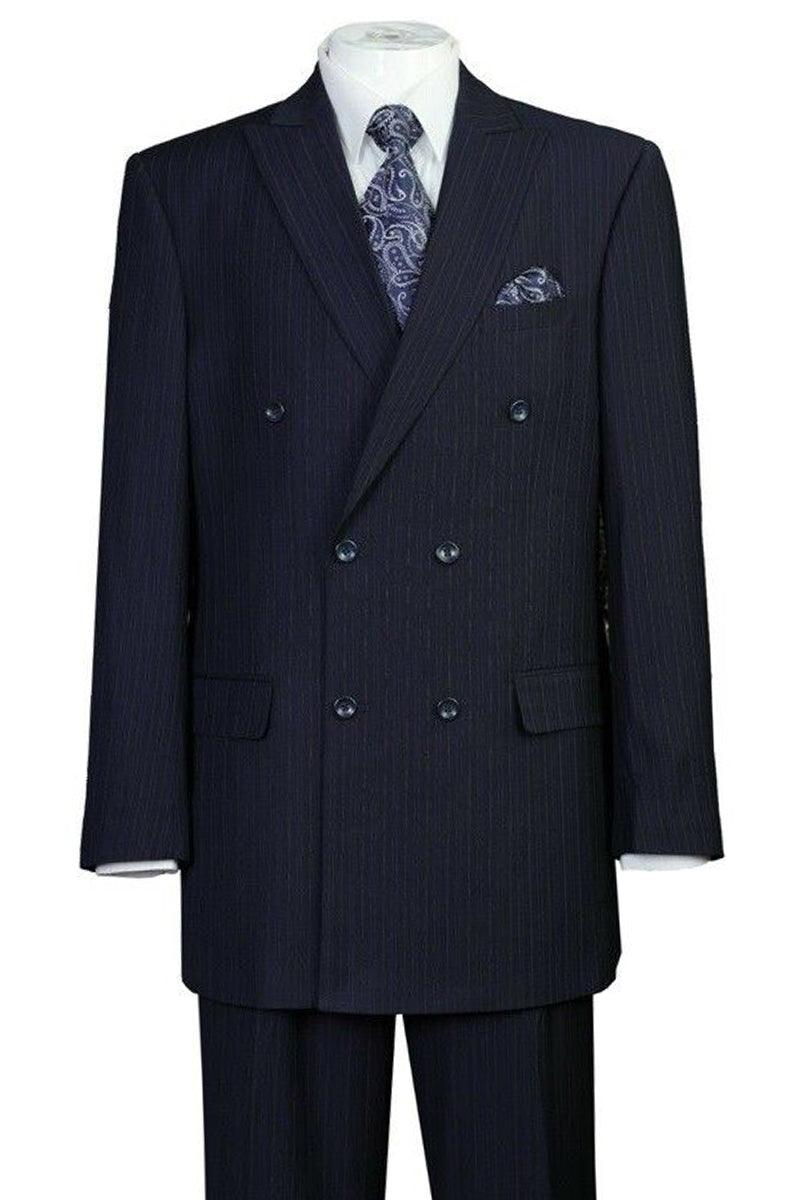 "Fortino Landi Men's Navy Pinstripe Suit: Classic Double Breasted Peak Lapel" - Elegant Mensattire