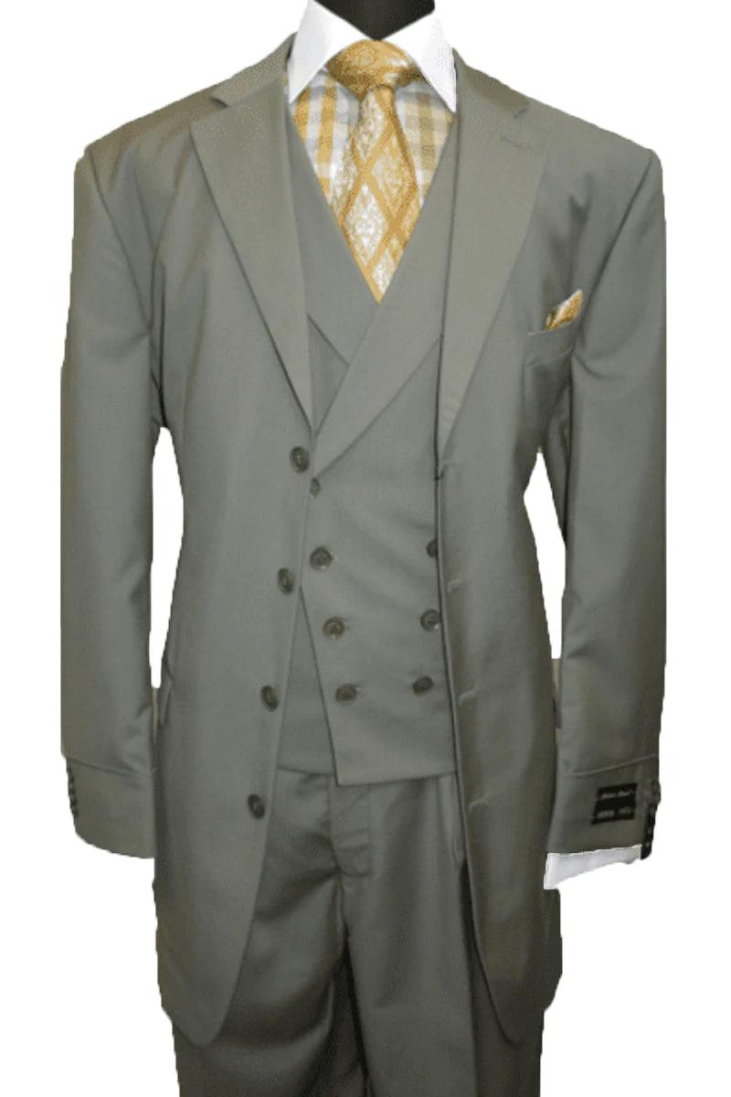 FORTINO LANDI Men's Olive 4-Btn Fashion Suit with Double-Breasted Vest - Elegant Mensattire