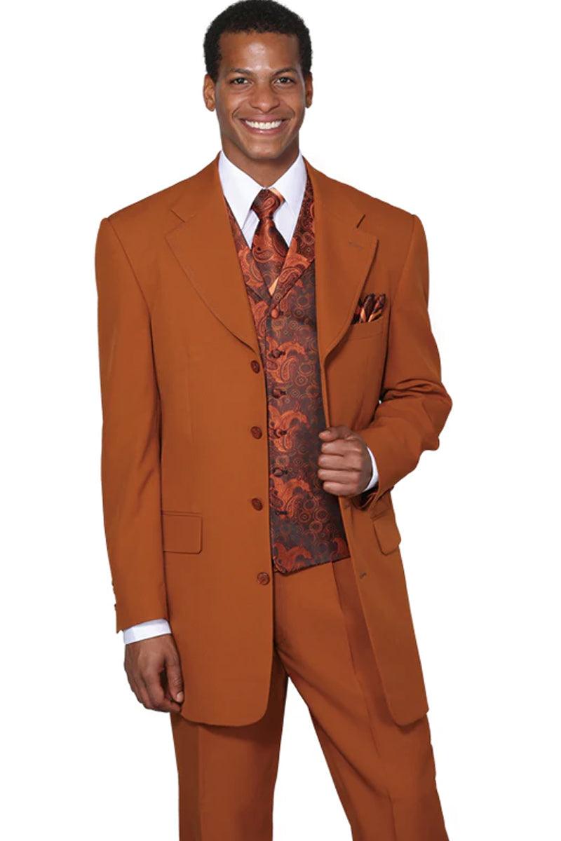 "Fortino Landi Men's Rust Vested Paisley Suit: 4-Button Fashion Elegance" - Elegant Mensattire