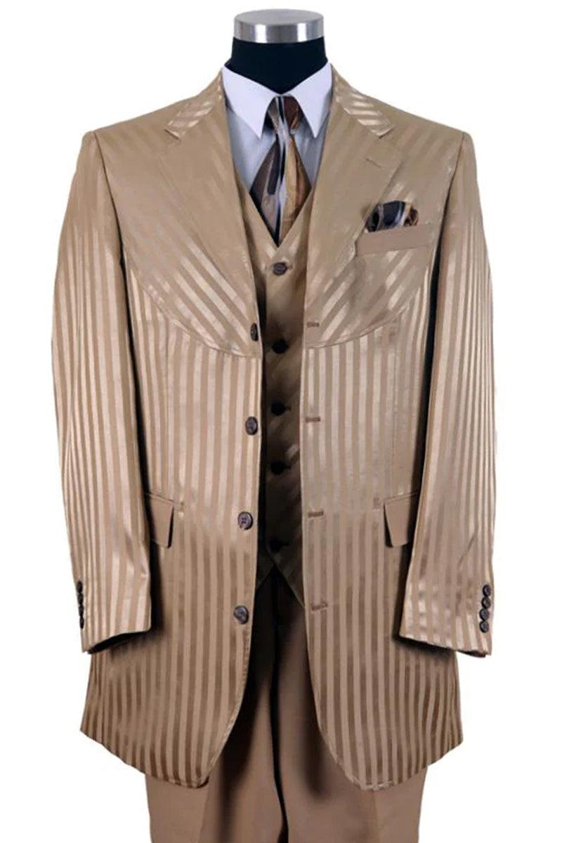 Fortino Landi Men's Semi-Wide Gold Tonal Stripe Fashion Suit 4-Btn - Elegant Mensattire