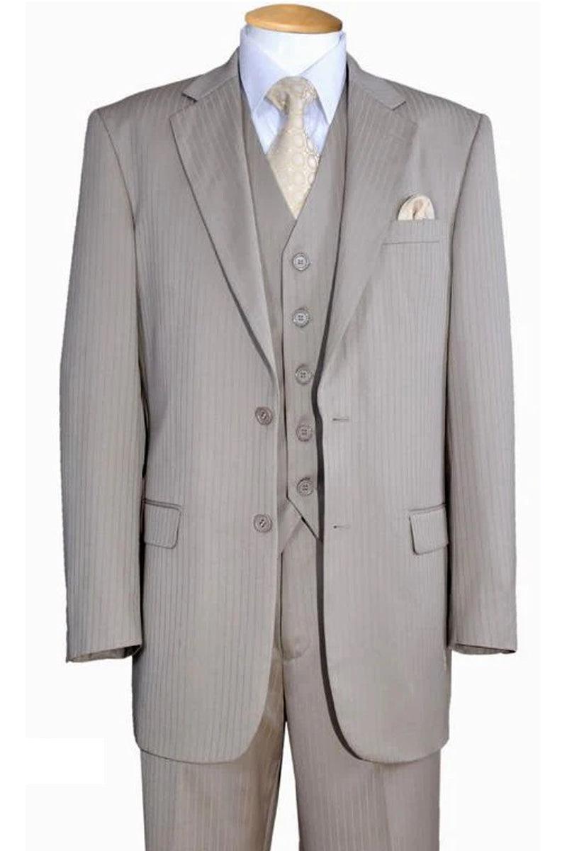 Fortino Landi Men's Tan Wool-Feel Pinstripe Vested Suit - Elegant Mensattire