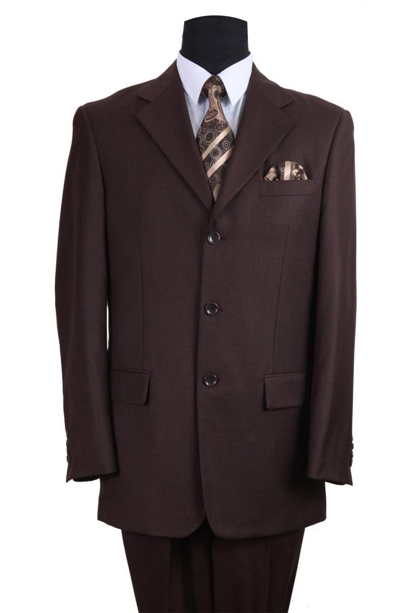 "Fortino Landi Men's Textured 3-Button Pleated Pant Suit - Brown" - Elegant Mensattire