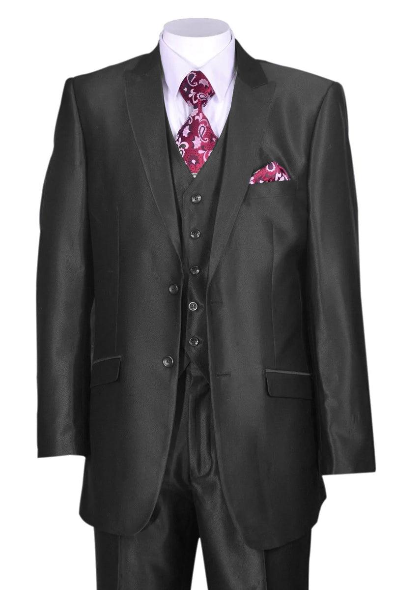 "Fortino Landi Men's Vested 2-Button Slim-Fit Sharkskin Suit in Black" - Elegant Mensattire