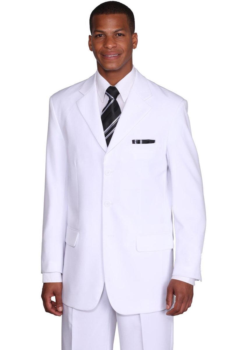 Fortino Landi Men's White 3-Button Classic Fit Poplin Suit - Elegant Mensattire