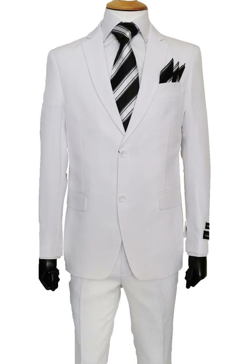 Fortino Landi Men's White Poplin 2-Button Basic Fit Suit - Elegant Mensattire