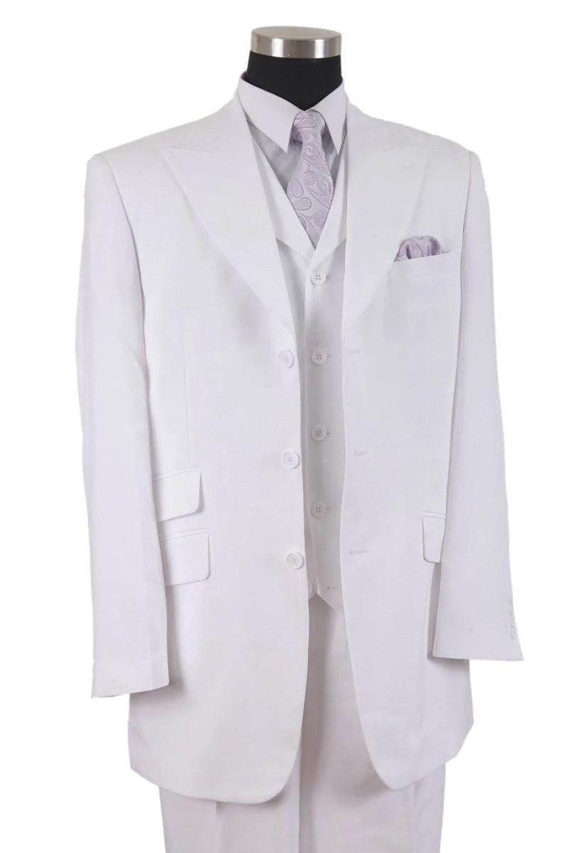 Fortino Landi Men's White Vested Fashion Suit w/Wide Peak Lapel - Elegant Mensattire