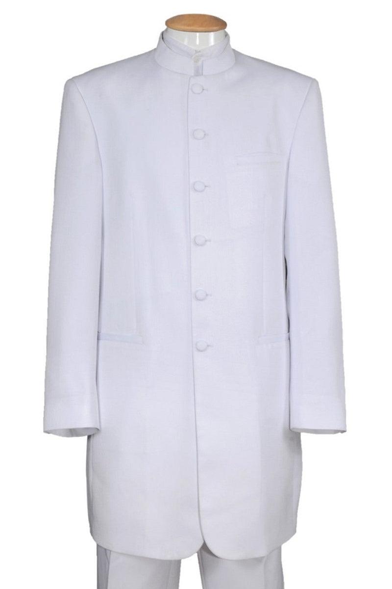 Fortino Landi Men's White Zoot Suit Tuxedo with Long Mandarin Collar - Elegant Mensattire