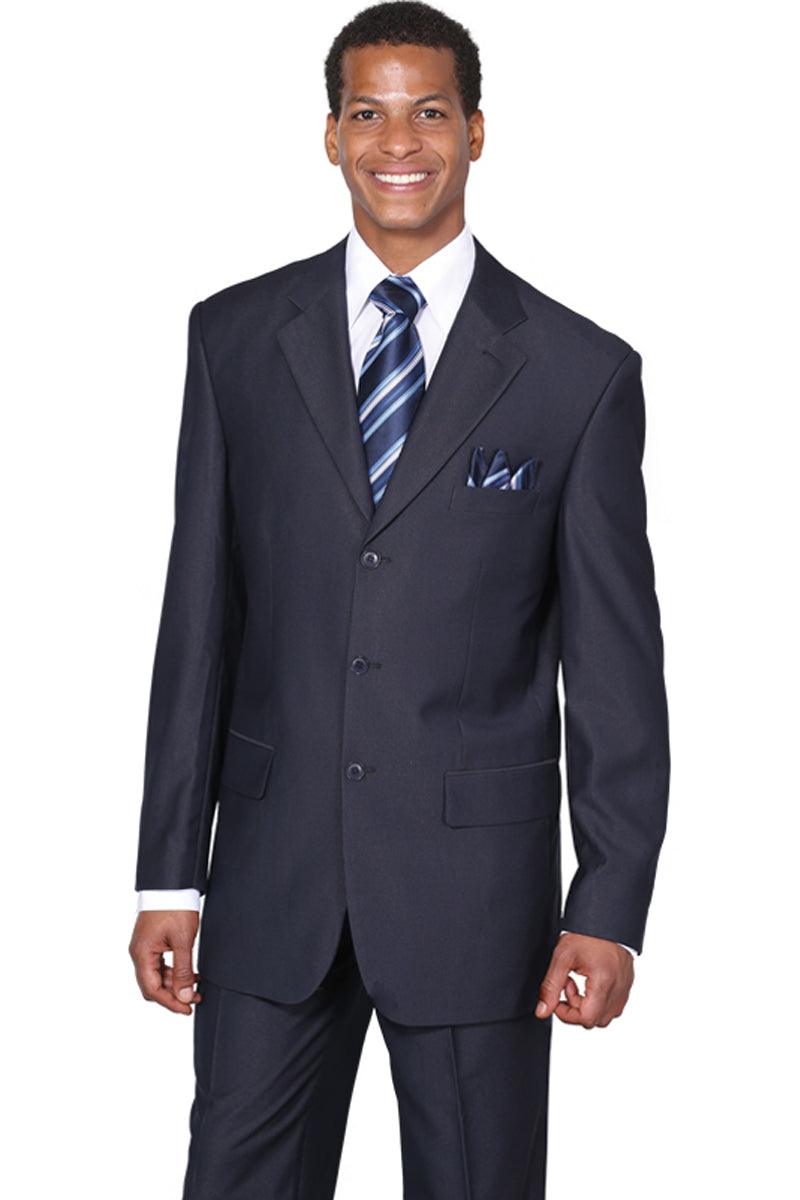 "Fortino Landi Men's Wool-Look 3Btn Suit in Navy Blue" - Elegant Mensattire