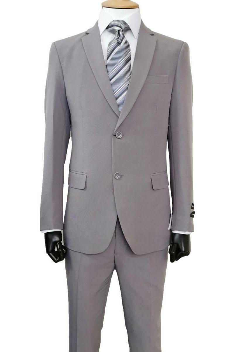 Fortino Landi Mens 2-Button Grey Classic Poplin Suit: A Timeless Sharp Look. - Elegant Mensattire