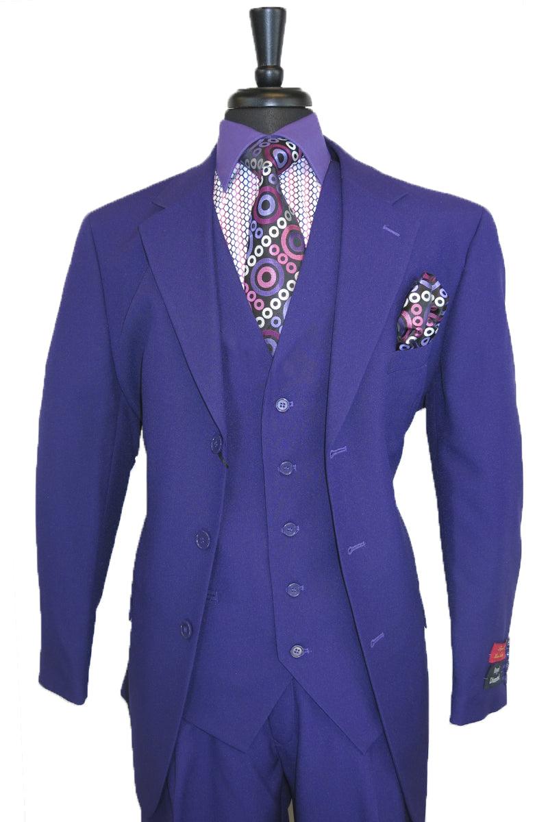 Fortino Landi Mens 3-Btn Vested Suit: Classic Fit, Purple - Elegant Mensattire