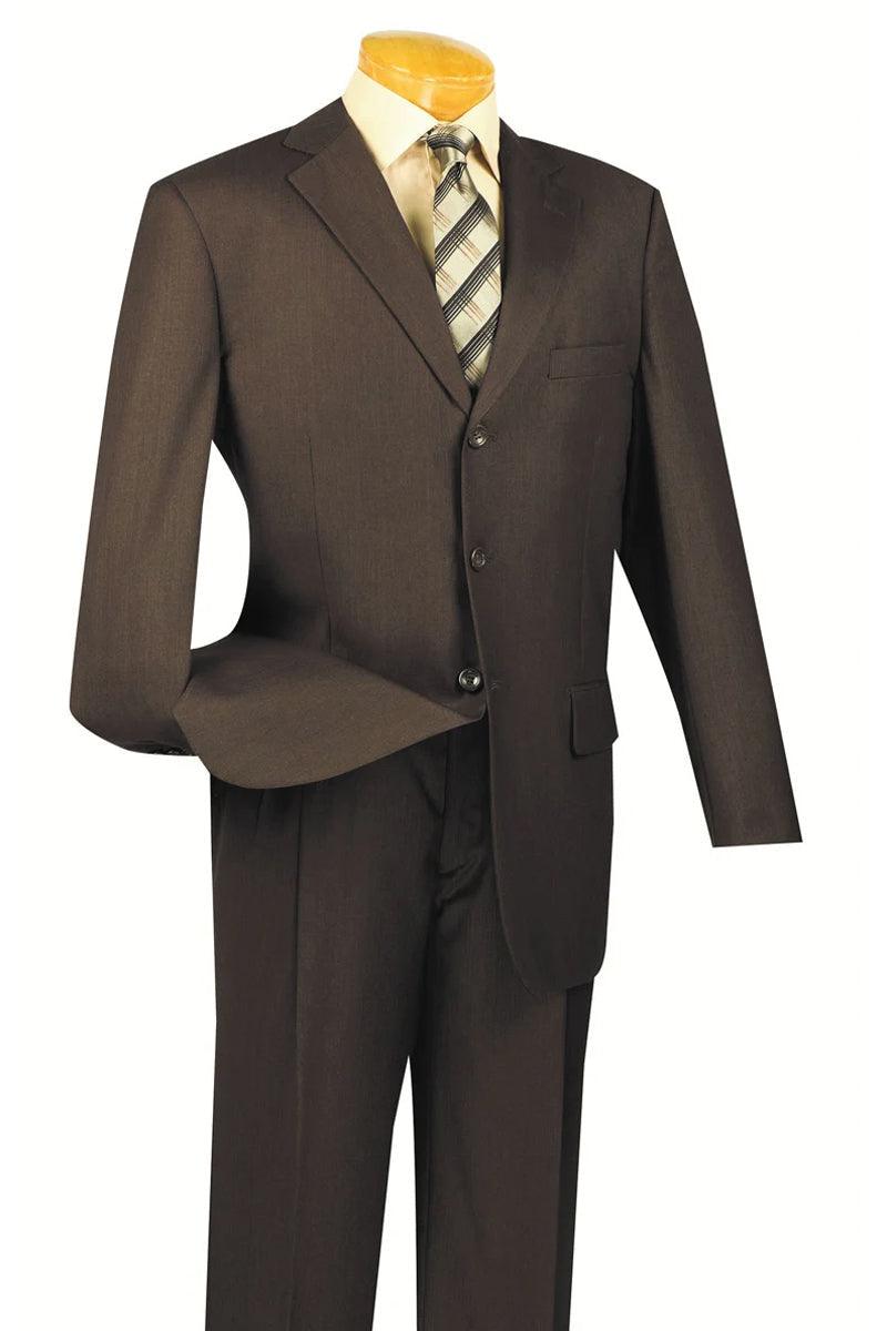 "Fortino Landi Mens 3-Button Brown Suit - Classic Regular Fit" - Elegant Mensattire