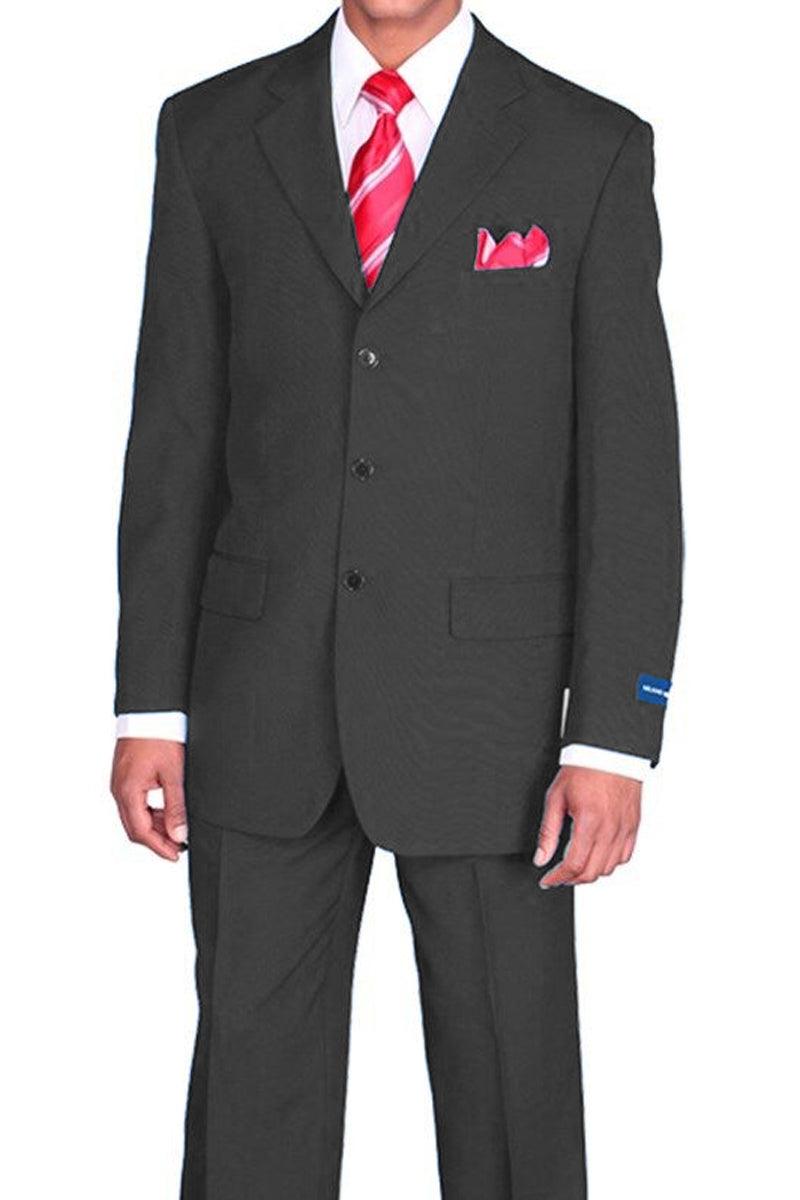 Fortino Landi Mens 3-Button Classic Fit Poplin Suit, Black - Elegant Mensattire