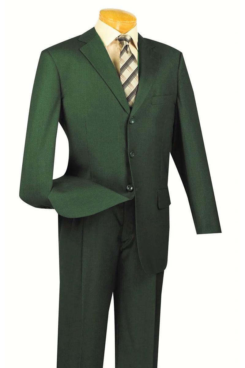 Fortino Landi Mens Classic 3-Button Olive Green Suit - Elegant Mensattire