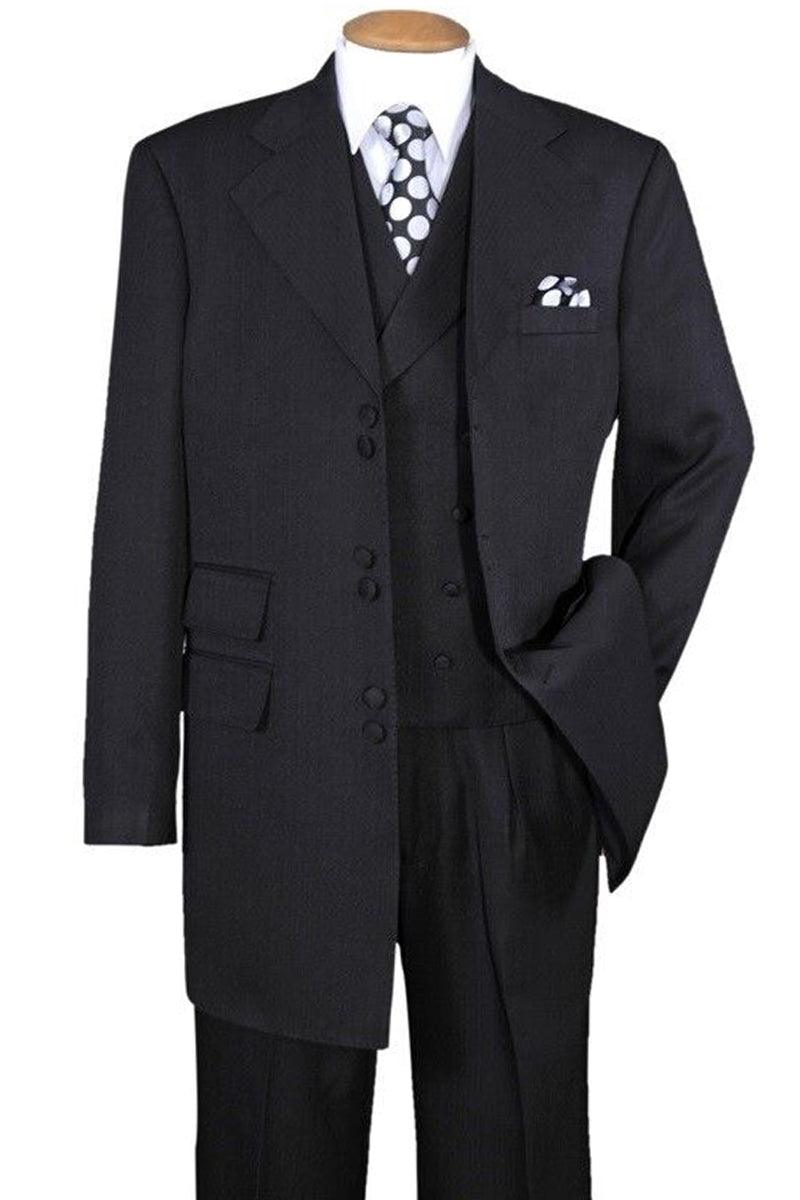 Fortino Landi Mens Vested Black Zoot Suit With Double Buttons - Elegant Mensattire