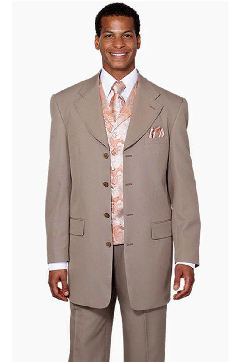 "Fortino Landi Mens Vested Tan Suit - 4-Btn. Beauty w/ Paisley Vest" - Elegant Mensattire