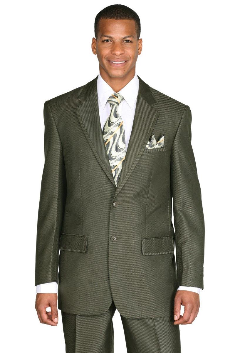 "Fortino Landi Olive Green 2-Button Diagonal Sharkskin Suit" - Elegant Mensattire