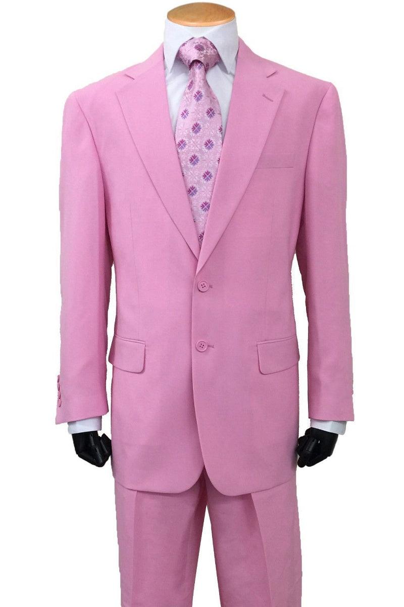 Fortino Landi | Men's Pink 2-Button Classic Fit Poplin Suit - Elegant Mensattire