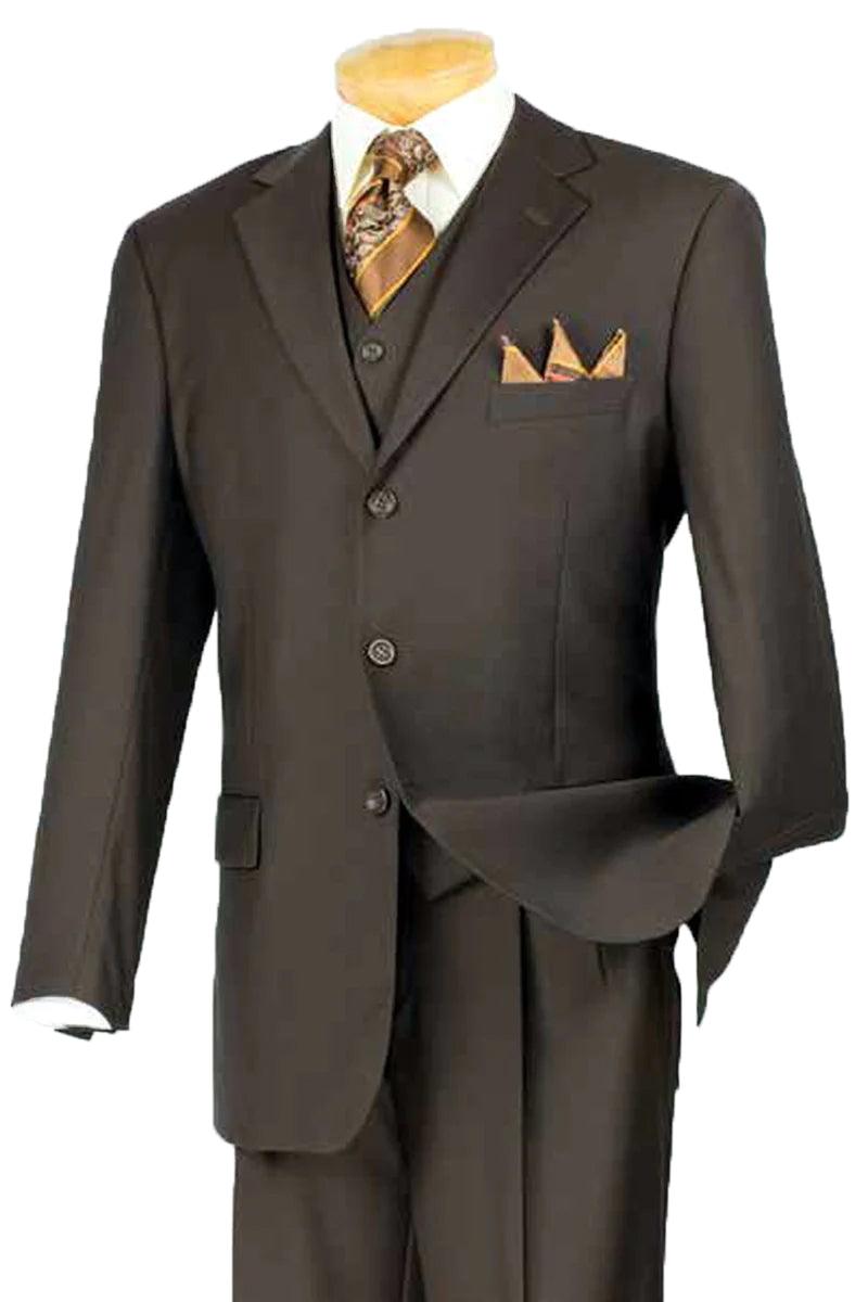 Fortino Landi's Classy Brown 3-Button Classic Fit Vested Suit - Elegant Mensattire