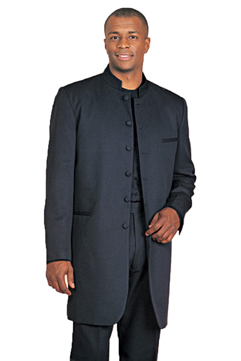 Fortino Landi's Elegant Black Mandarin Collar Tuxedo Zoot Suit - Elegant Mensattire