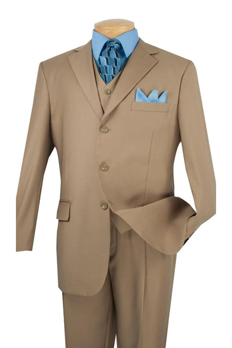 Fortino Landi Tan Vested 3-Btn Classic-Fit Suit - Elegant Mensattire