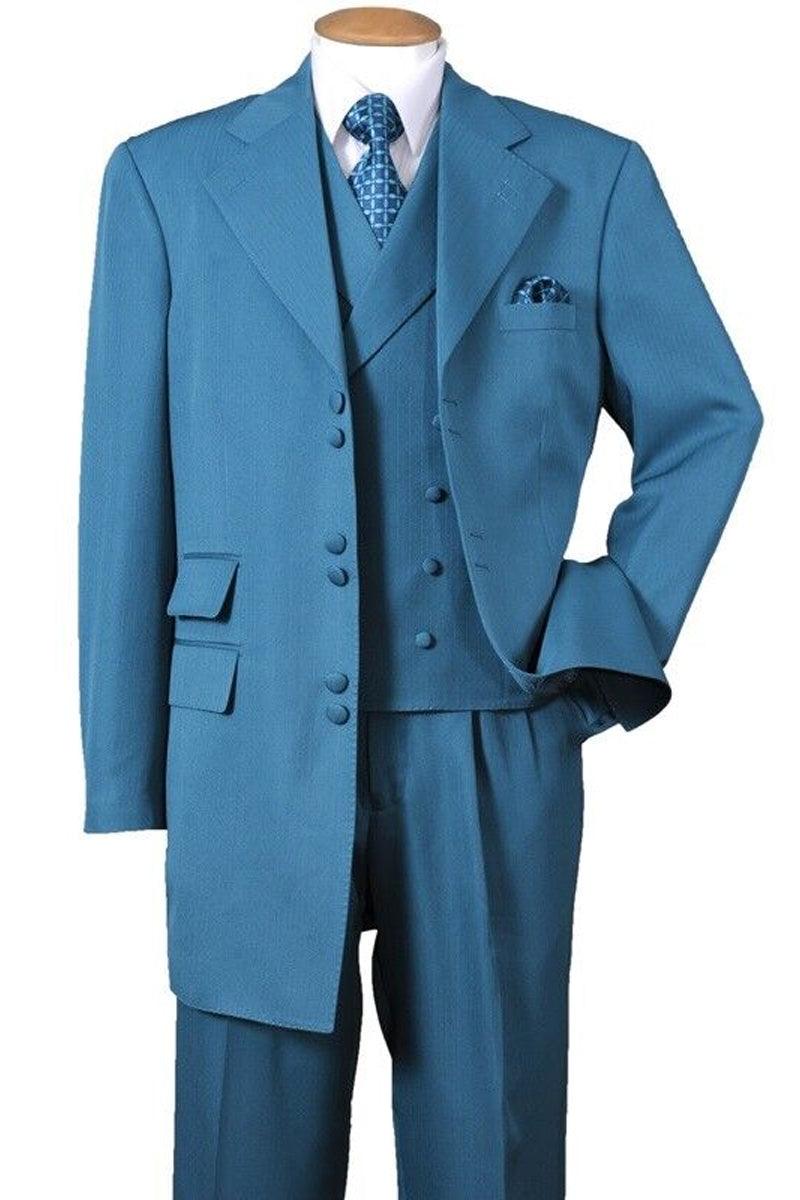 "Fortino Landi Turquoise Zoot Suit: Men's Double-Button Vested Fashion" - Elegant Mensattire