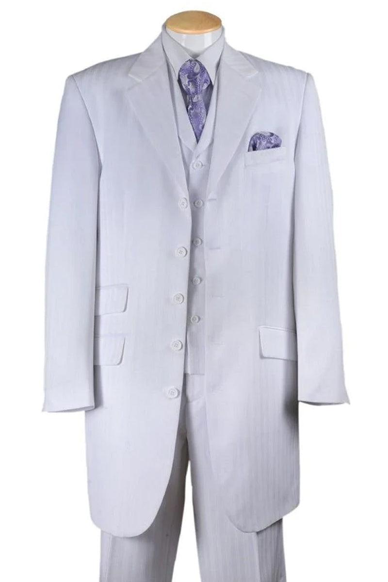 Fortino Landi White Pinstripe Zoot Suit: Mens' Fashionably Long & Vested - Elegant Mensattire