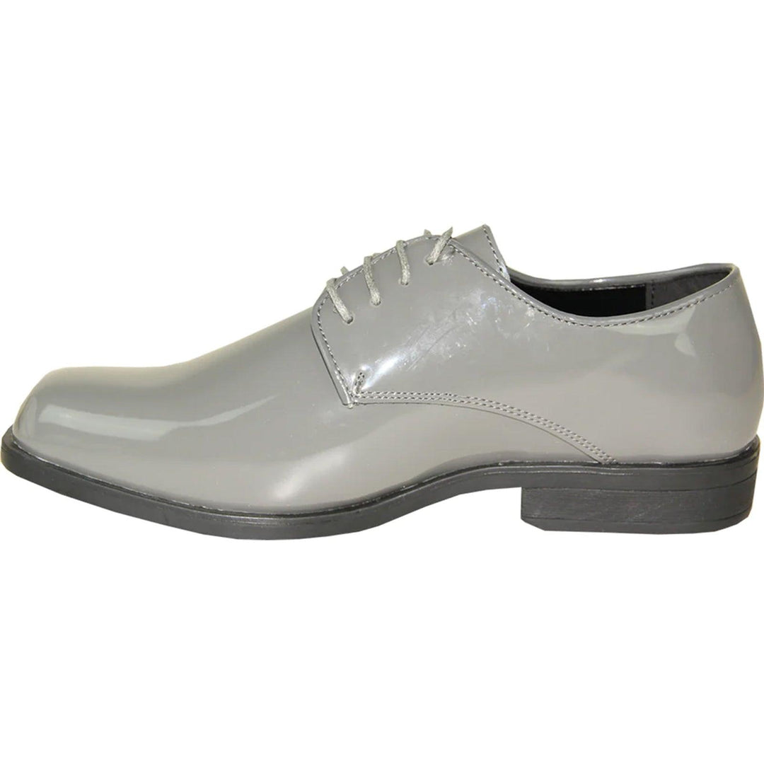 "Grey Patent Tuxedo Shoes by Bravo: Sleek Gloss & Unmistakable Class" - Elegant Mensattire