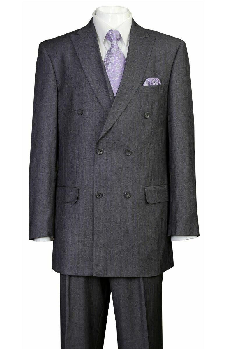 "Grey Pinstripe Double-Breasted Suit: A Classic Look from Fortino Landi" - Elegant Mensattire