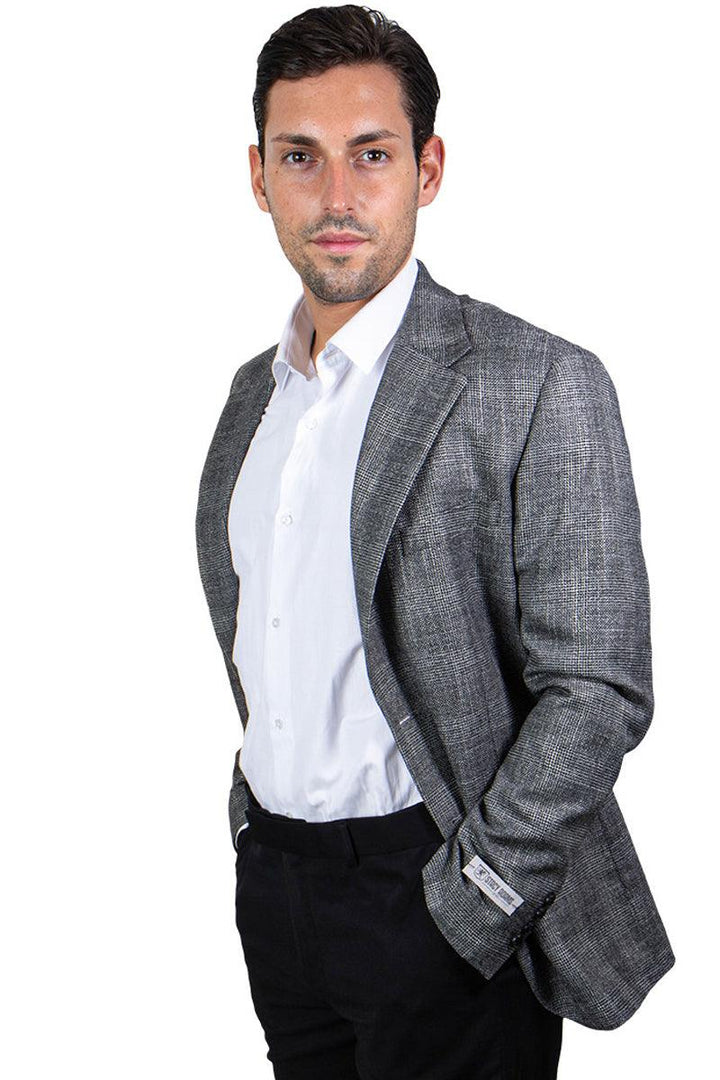 "Grey Plaid Men's Blazer by Stacy Adams with Two-Button Style" - Elegant Mensattire