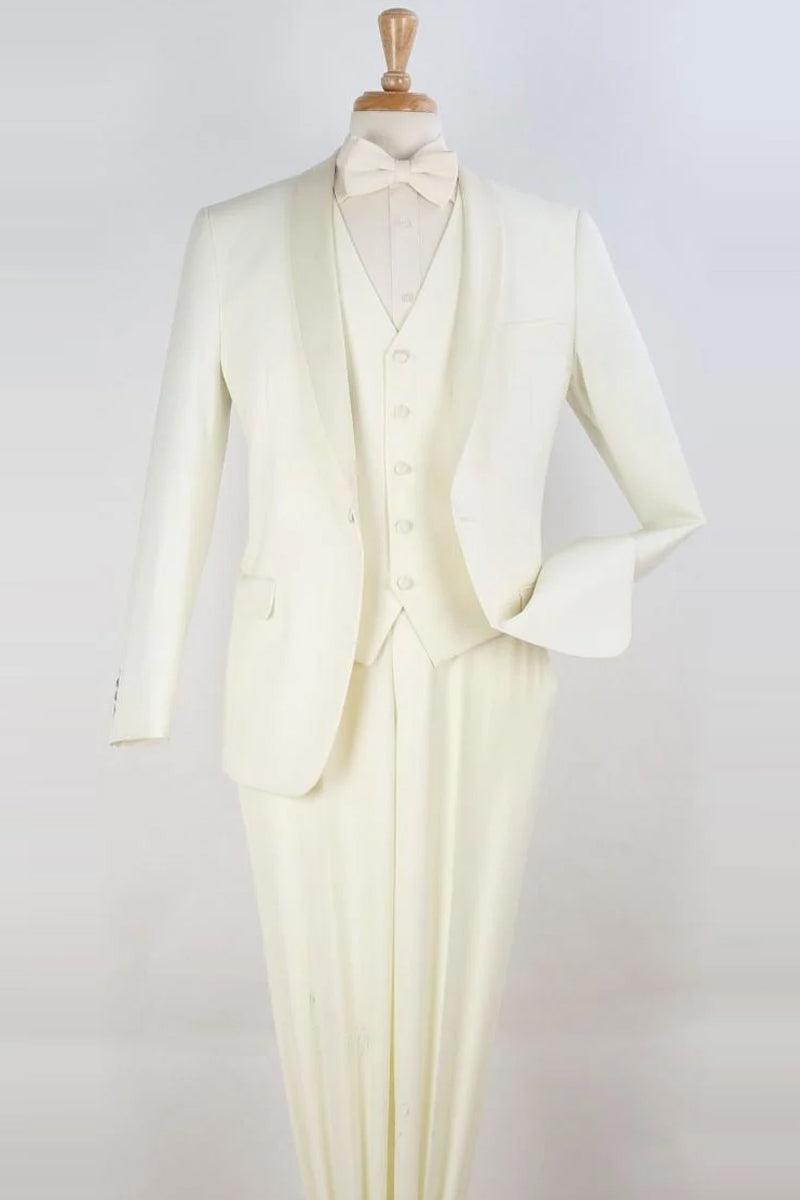 "Ivory Vested Shawl Tuxedo: Royal Diamond Mens One-Button Modern Fit" - Elegant Mensattire