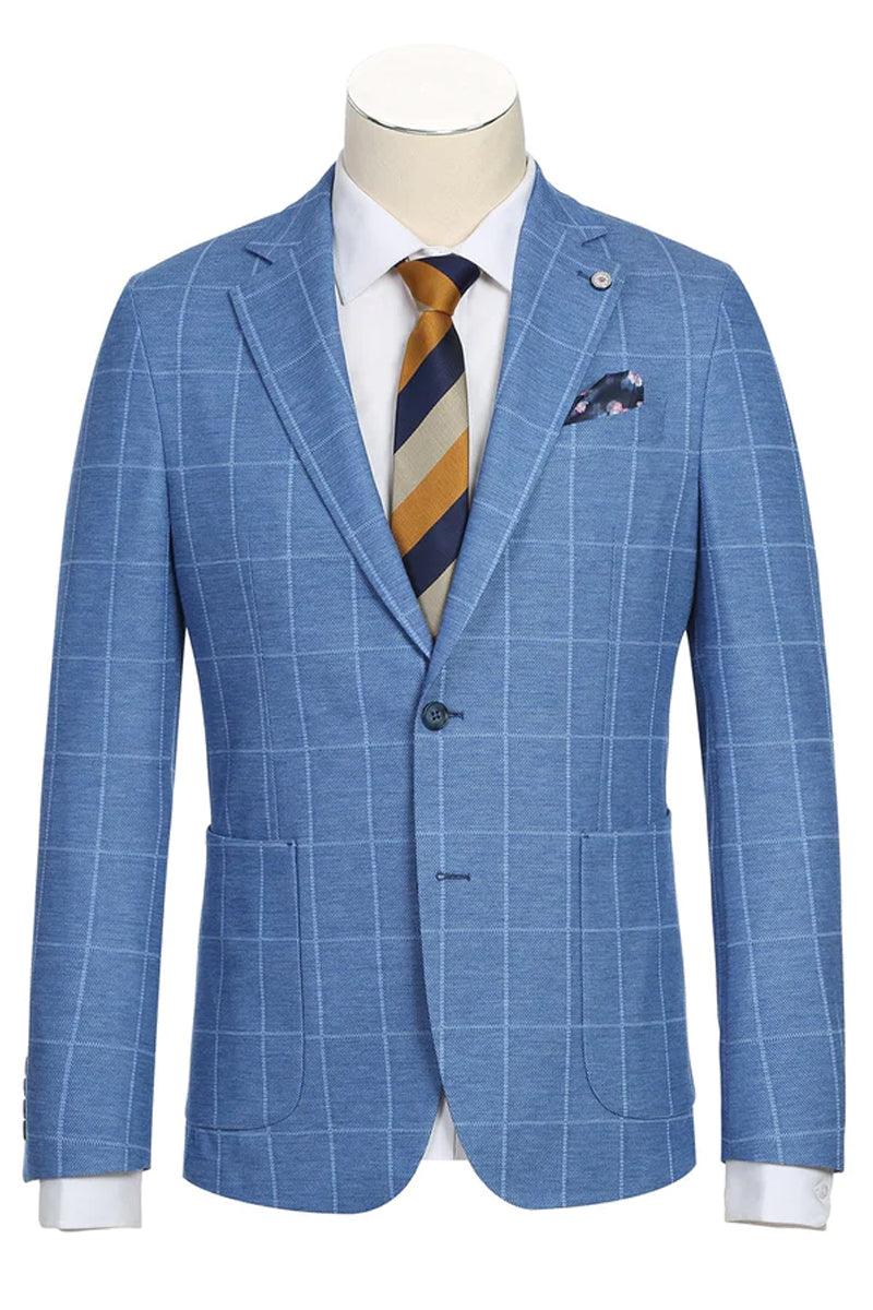 "Light Blue Unconstructed Windowpane Blazer by Pelago" - Elegant Mensattire