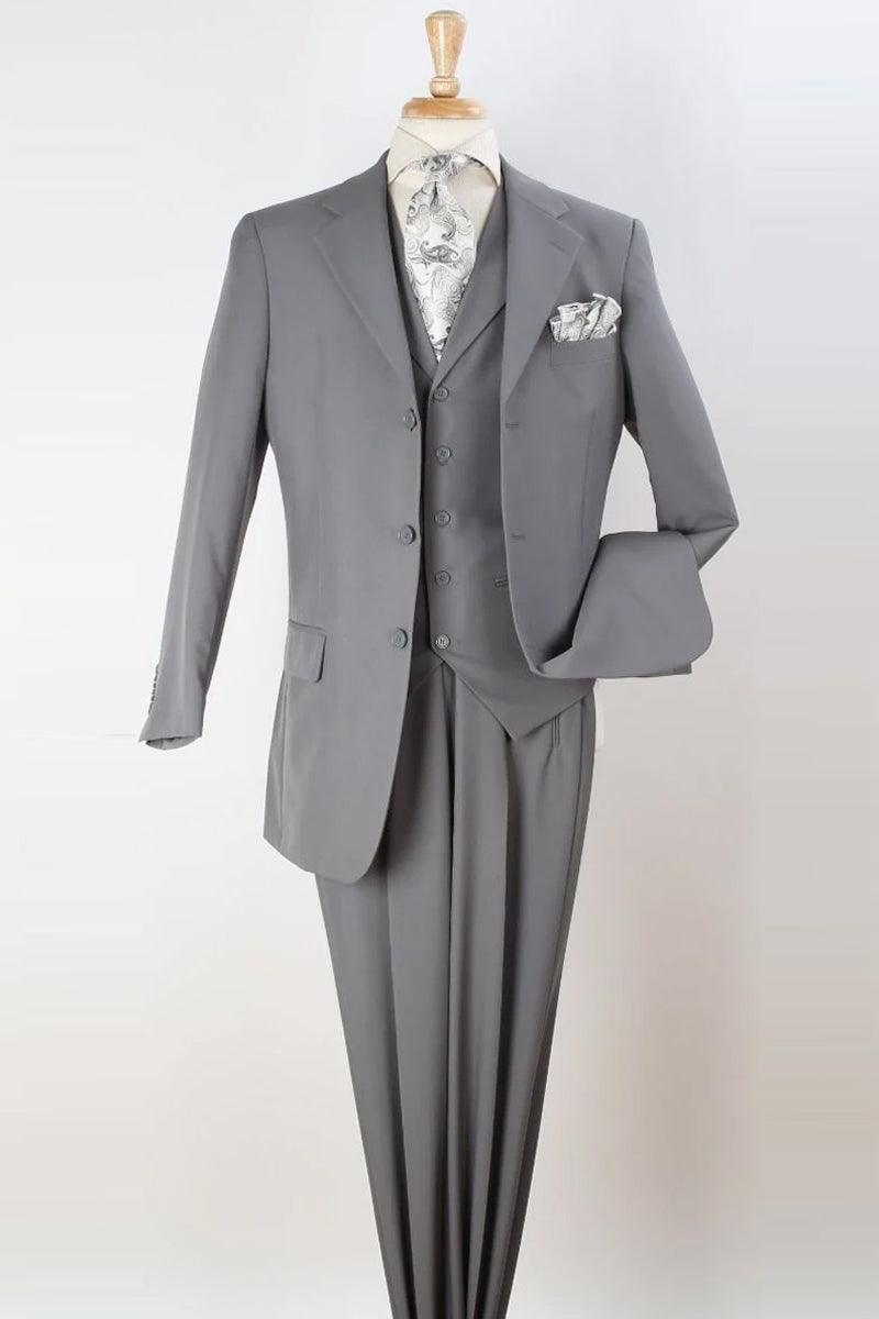 Light Grey Apollo King Men’s Classic Fit Vested 3-Btn Suit - Elegant Mensattire