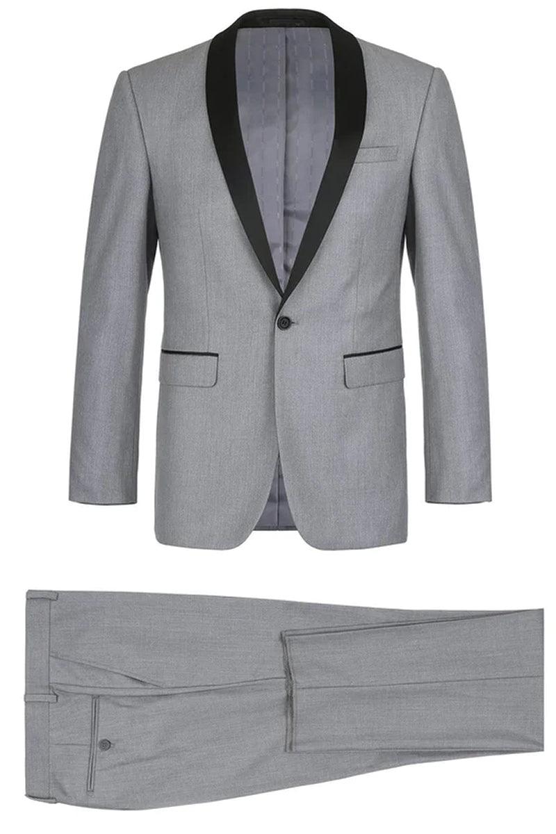 "Light Grey Renoir Tuxedo: Modern, Slim Fit Men's Shawl Collar" - Elegant Mensattire