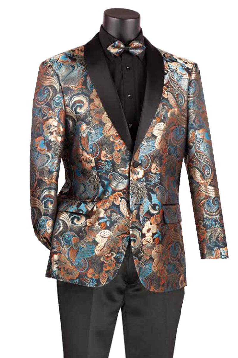 Look Sharp in Vinci's Japanese Floral Tuxedo Jacket - Elegant Mensattire