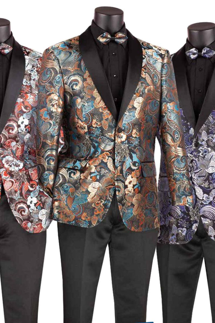 Look Sharp in Vinci's Japanese Floral Tuxedo Jacket - Elegant Mensattire