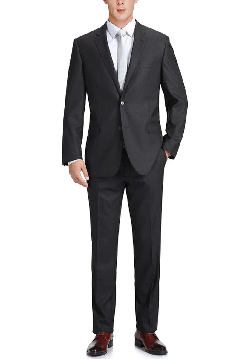 "Luxe Charcoal Wool 2-Button Suit w/Option Vest | Renoir" - Elegant Mensattire