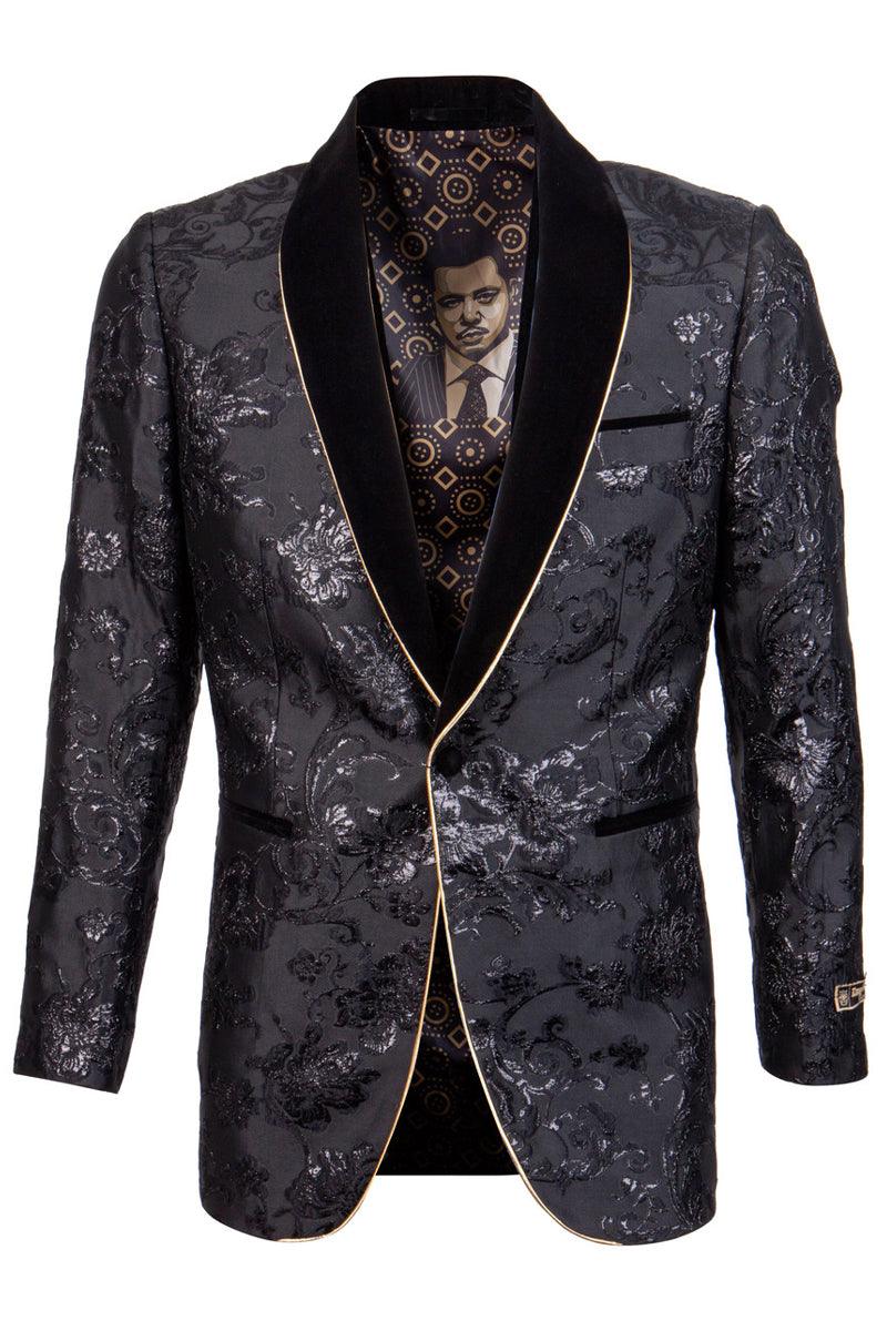 Luxe 

Empire Luxe Men’s Black Velvet Paisley Tuxedo Jacket w/ Gold Trim - Elegant Mensattire