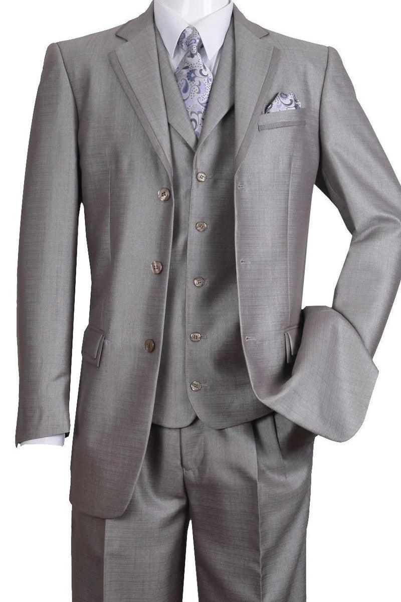 Men's 3-Btn Silver Grey Sharkskin Church Vested Suit by Fortino Landi - Elegant Mensattire