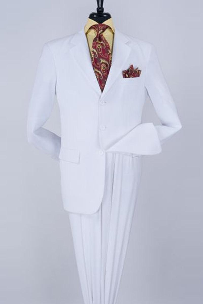 Men's 3-Button Poplin 2-Piece Suit - White by Apollo King - Elegant Mensattire