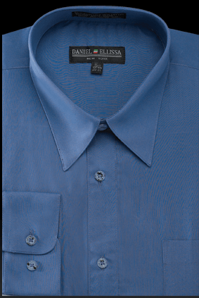 Men's Basic Denim Blue Dress Shirt by Daniel Ellissa - Regular Fit - Elegant Mensattire