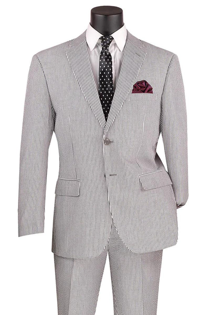 '-- Men's Black Pinstripe Seersucker 2PC Suit by Vinci |Modern Fit - Elegant Mensattire