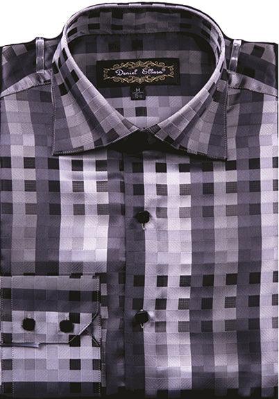 Men's Black Square Pattern Fancy Sports Shirt - Regular Fit | Daniel Ellissa - Elegant Mensattire