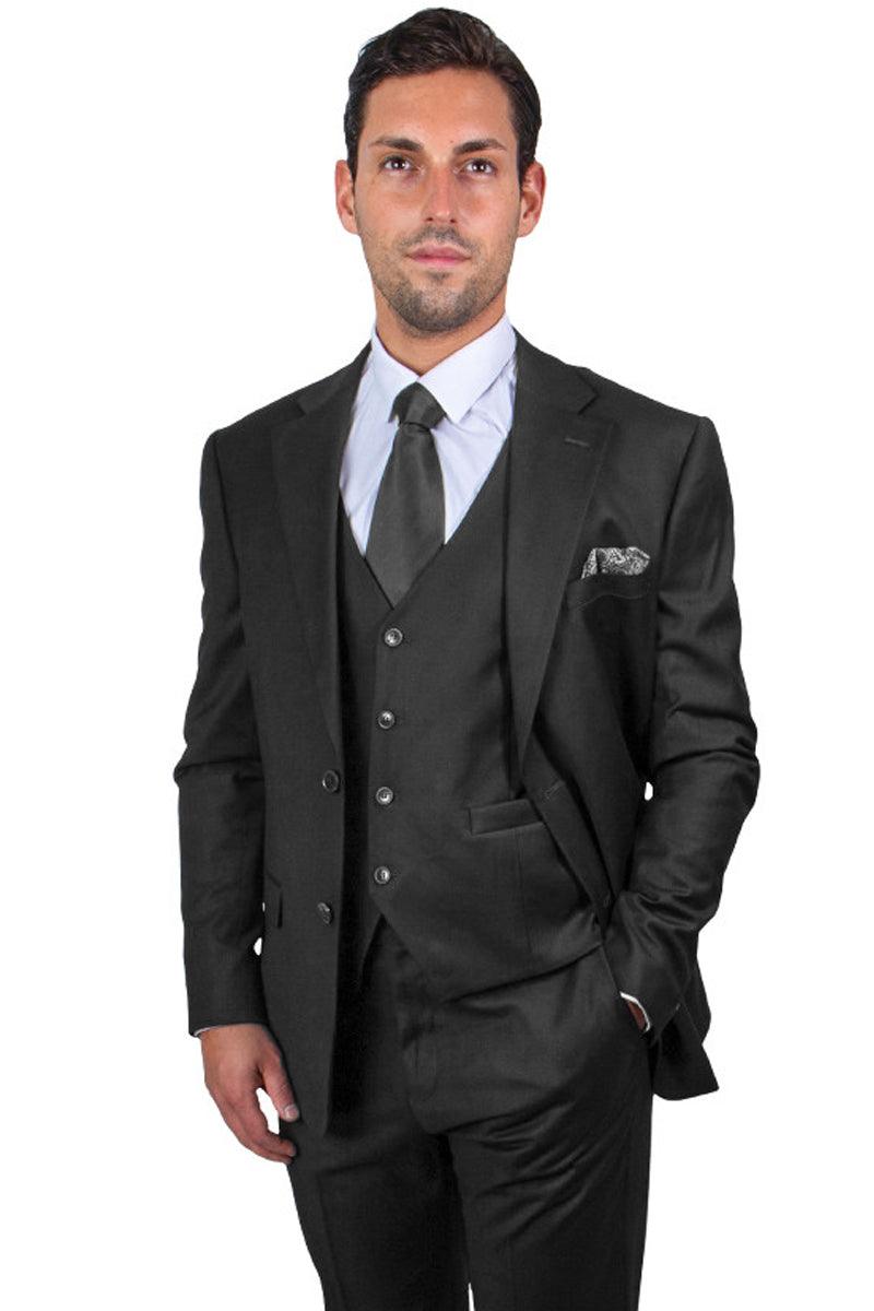 Men's Black Stacy Adams Suit: 2-Button, Vested, Timeless Basic. - Elegant Mensattire