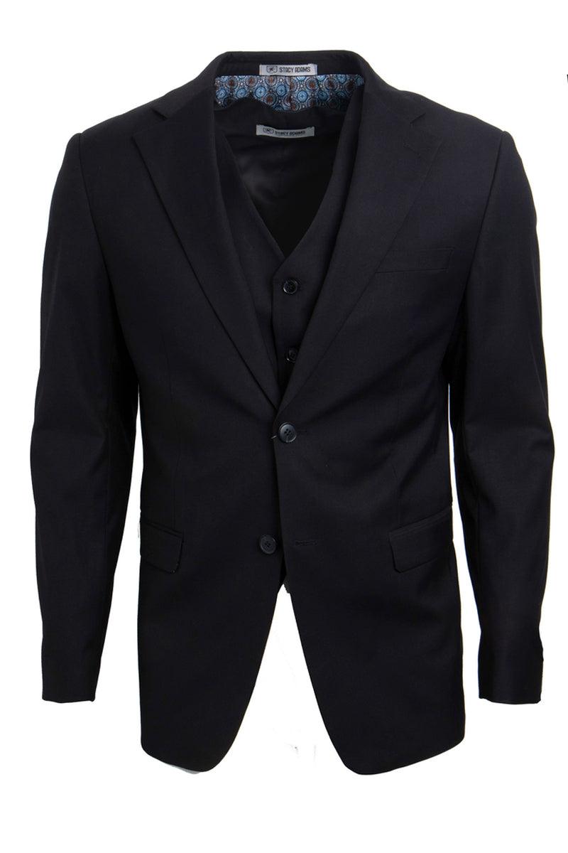 Men's Black Stacy Adams Suit: 2-Button, Vested, Timeless Basic. - Elegant Mensattire