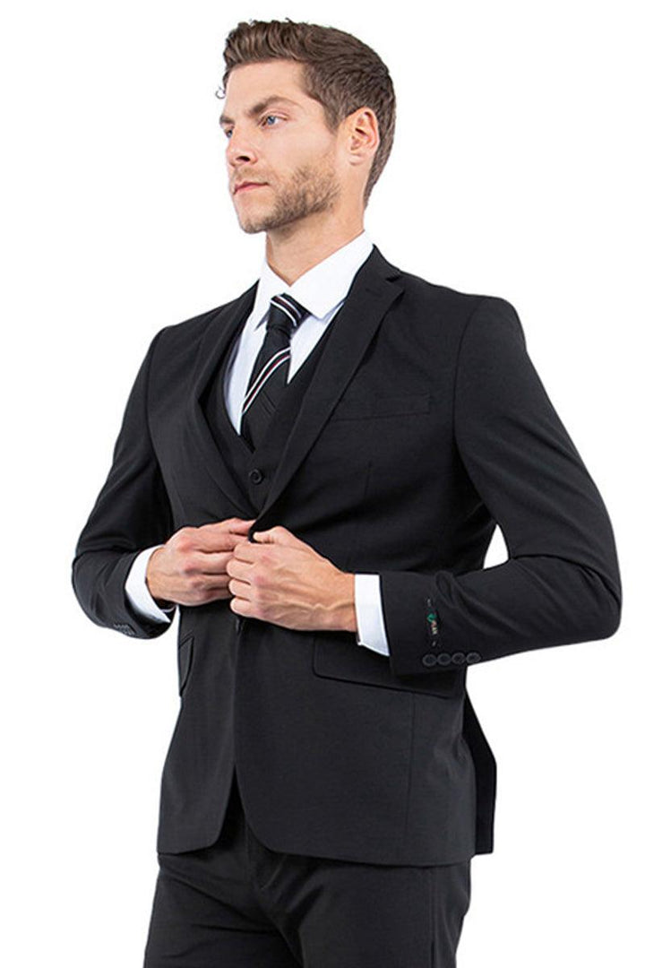 Men's Black Vested Suiting – One Button Slim Fit Business & Wedding Suit by Zegarie - Elegant Mensattire