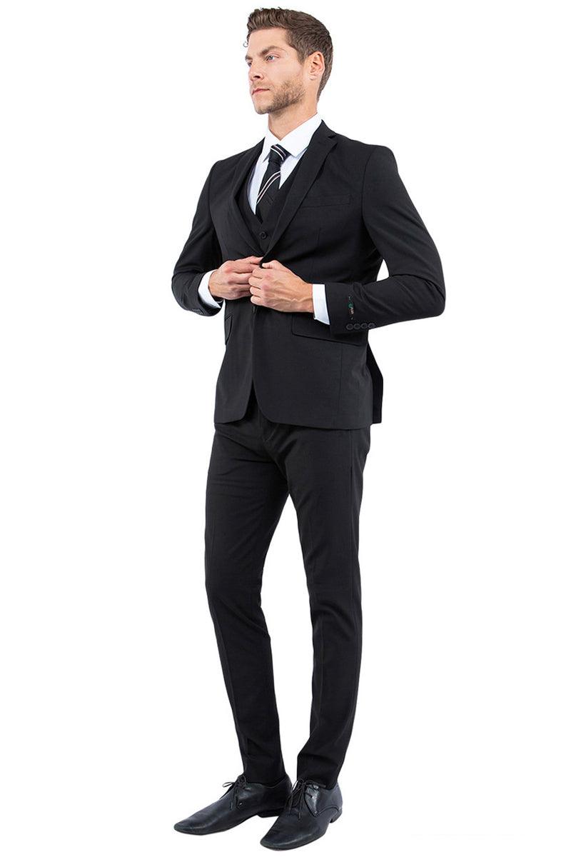 Men's Black Vested Suiting – One Button Slim Fit Business & Wedding Suit by Zegarie - Elegant Mensattire