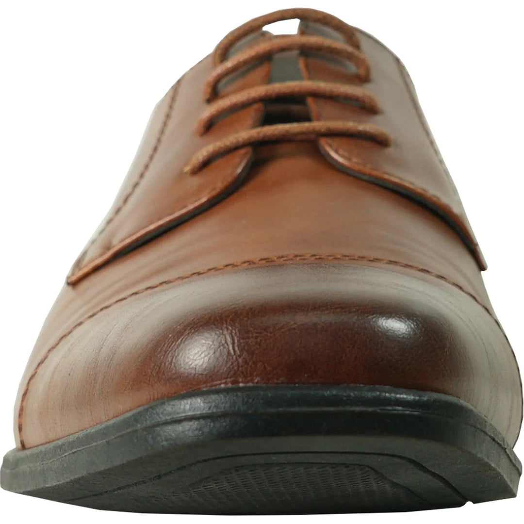 Men's "Bravo" Cognac Cap Toe Oxford - Elegant Lace-Up Dress Shoes - Elegant Mensattire