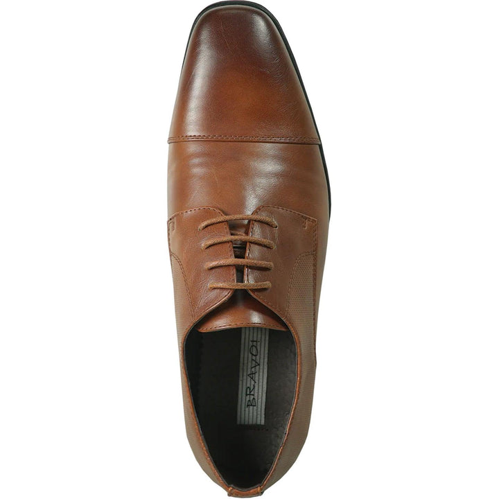 Men's "Bravo" Cognac Cap Toe Oxford - Elegant Lace-Up Dress Shoes - Elegant Mensattire