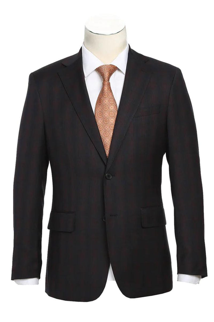 Men's Brown & Red Windowpane Plaid Notch Lapel Slim Fit Two-Button Suit by English Laundry - Elegant Mensattire